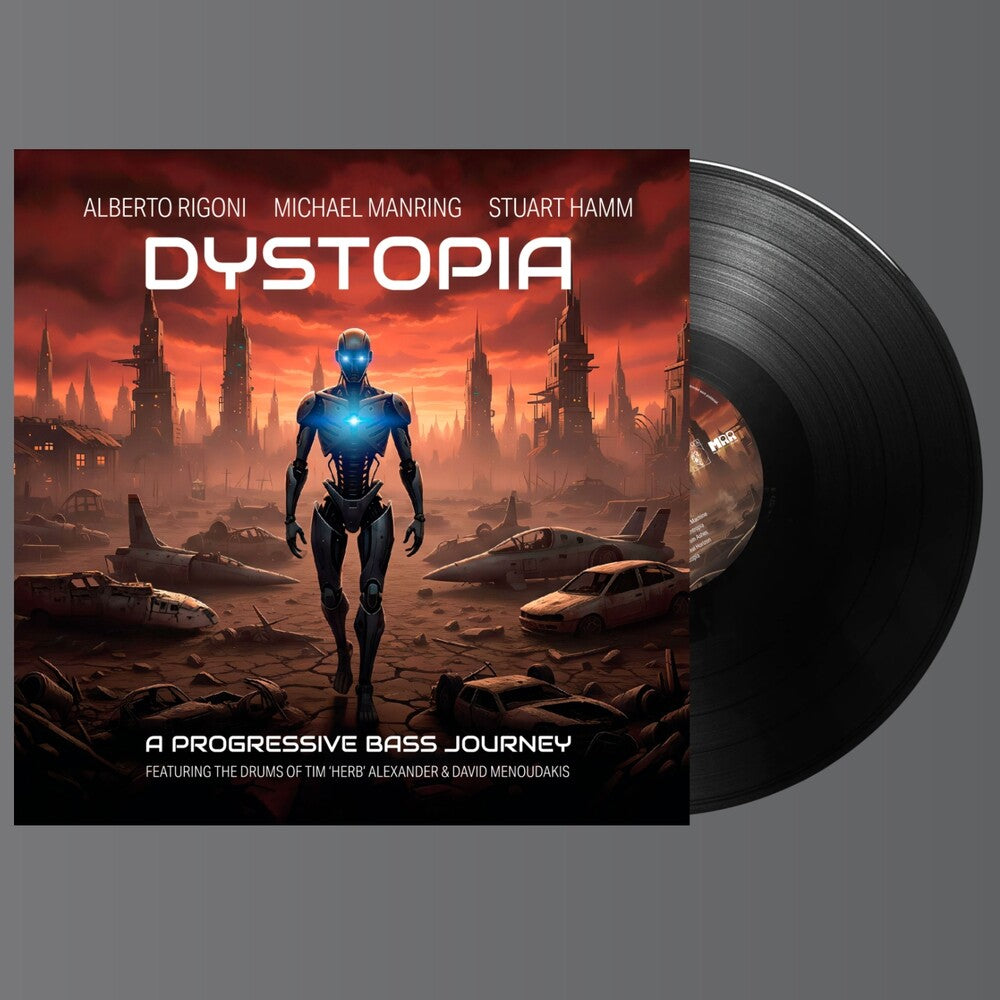 the album cover for Alberto Rigoni / Manring,Michael / Hamm,Stuart - Dystopia