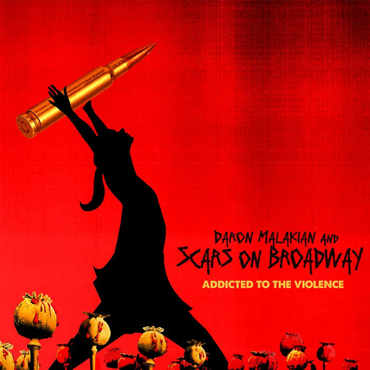 the album cover for Daron Malakian and Scars On Broadway  - Addicted To Violence [Indie Exclusive Ruby Red With Gold Splatter]