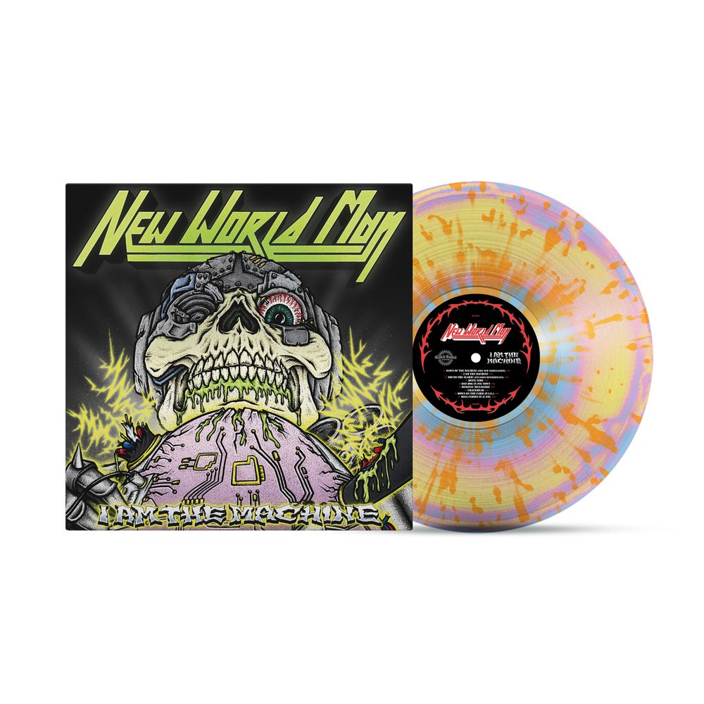 the album cover for New World Man - I Am The Machine [Violet / Yellow / Blue Mix w/ Splatter]