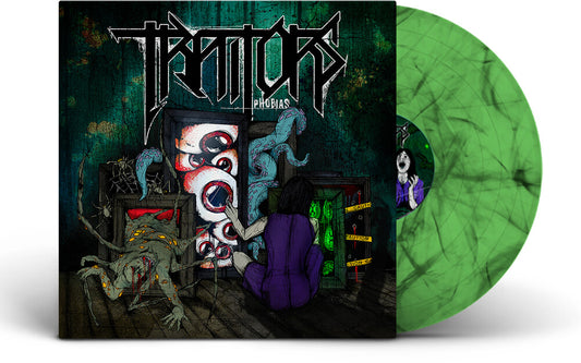 the album cover for Traitors - Phobias [Indie Exclusive green and black marble LP]