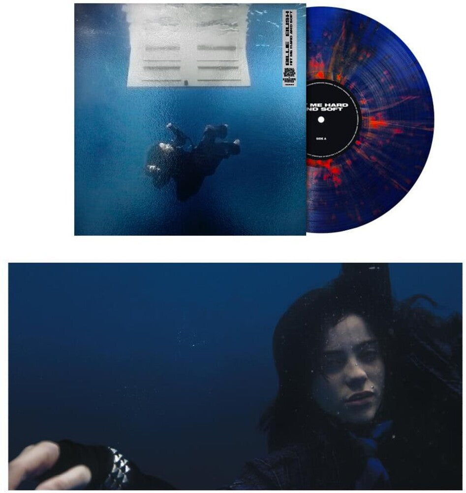 the album cover for Billie Eilish - HIT ME HARD AND SOFT (Anniversary Edition) [Blue & Orange Splatter LP]