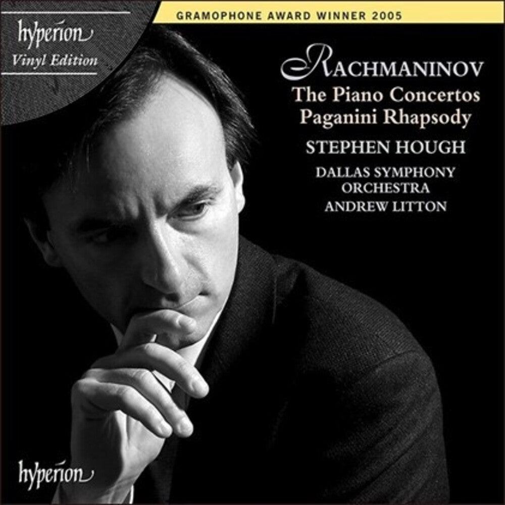 the album cover for Rachmaninoff / Hough / Litton / Dallas Symphony - Rachmaninoff: Piano Ctos 1-4 / Paganini Rhapsody