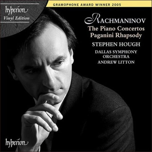 the album cover for Rachmaninoff / Hough / Litton / Dallas Symphony - Rachmaninoff: Piano Ctos 1-4 / Paganini Rhapsody