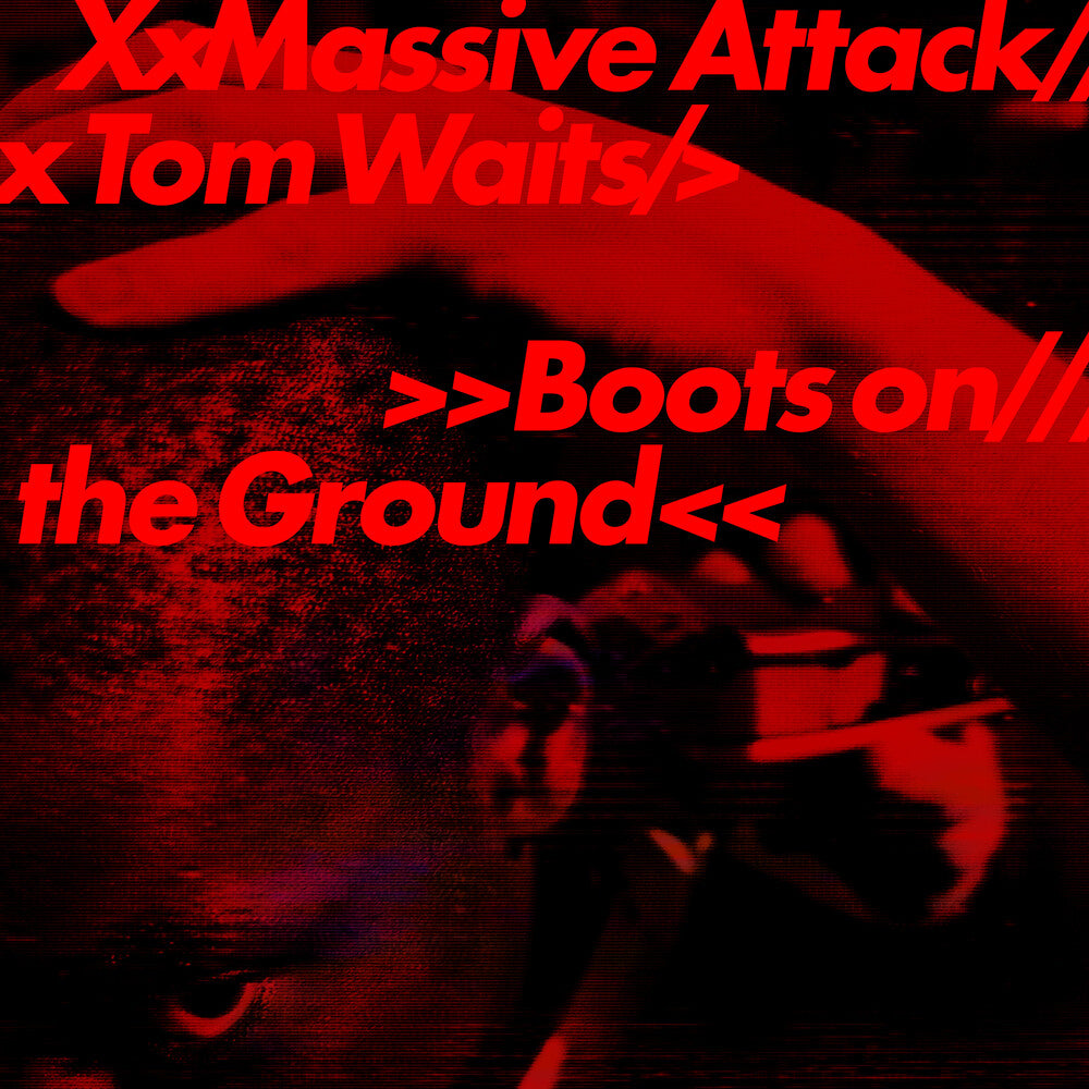 the album cover for Massive Attack feat. Tom Waits - Boots on the Ground [EcoSonic 180g - random red / white / blue mix]