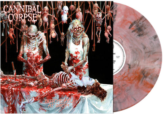 the album cover for Cannibal Corpse - Butchered at Birth (red & Black Smoke Vinyl)