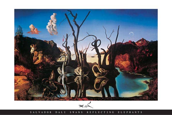 Dali Swans Reflecting Elephants of Surrealist Artist Dali: Individually Rolled 40619